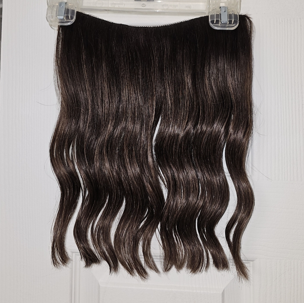 Human Hair Halo Extension Dark Brown with Light Brown Highlights